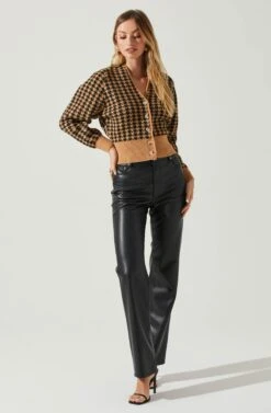 Ruby Houndstooth Cardigan -Chic Ladies Wear Shop ACT17863 TAUPEBLACK 2