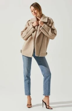 Layne Oversized Moto Jacket -Chic Ladies Wear Shop ACT17865 TAUPE 2
