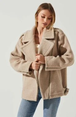 Layne Oversized Moto Jacket -Chic Ladies Wear Shop ACT17865 TAUPE 3
