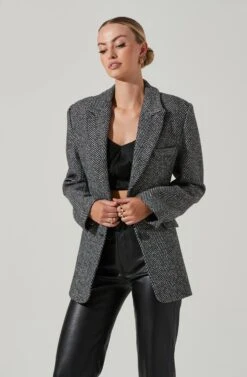 Pauline Herringbone Blazer 10 Pauline Herringbone Blazer -Chic Ladies Wear Shop ACT17875H BLACK WHITE 15711