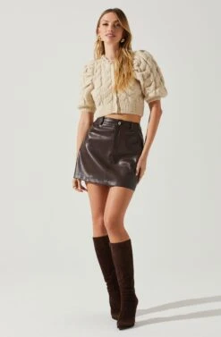 Aitana Pearl Embellished Cable Knit Short Sleeve Sweater -Chic Ladies Wear Shop ACT17877 CREAM 1