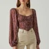 Penny Floral Puff Sleeve Top -Chic Ladies Wear Shop ACT17882C BROWNPURPLEFLORAL 3