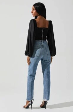 Penny Ruched Bust Long Sleeve Top -Chic Ladies Wear Shop ACT17882S BLACK 5