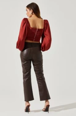 Penny Ruched Bust Long Sleeve Top -Chic Ladies Wear Shop ACT17882S RUST 5