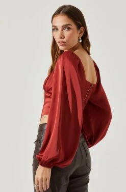 Penny Ruched Bust Long Sleeve Top -Chic Ladies Wear Shop ACT17882S RUST 6