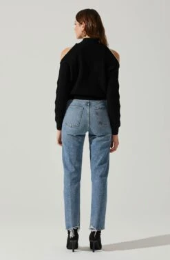 Tori Pearl Embellished Cold Shoulder Sweater -Chic Ladies Wear Shop ACT17885 BLACK 6