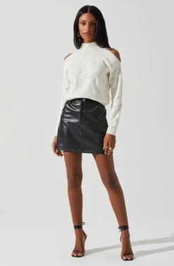 Tori Pearl Embellished Cold Shoulder Sweater -Chic Ladies Wear Shop ACT17885 CREAM 1