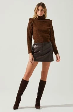 Daleyza Padded Shoulder Turtleneck Sweater 21 Daleyza Padded Shoulder Turtleneck Sweater -Chic Ladies Wear Shop ACT17899 BROWN 2
