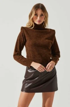 Daleyza Padded Shoulder Turtleneck Sweater 20 Daleyza Padded Shoulder Turtleneck Sweater -Chic Ladies Wear Shop ACT17899 BROWN 4