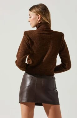 Daleyza Padded Shoulder Turtleneck Sweater 24 Daleyza Padded Shoulder Turtleneck Sweater -Chic Ladies Wear Shop ACT17899 BROWN 5