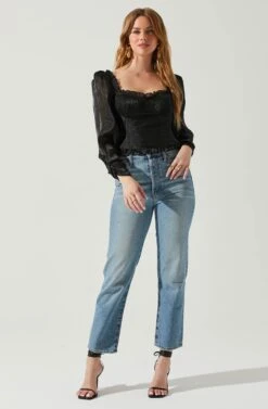 Junie Ruffle Square Neck Long Sleeve Top -Chic Ladies Wear Shop ACT17928 BLACK 1