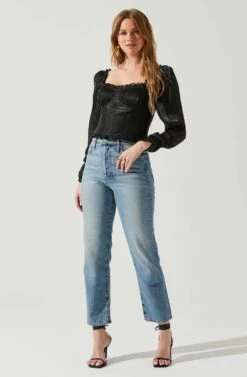 Junie Ruffle Square Neck Long Sleeve Top -Chic Ladies Wear Shop ACT17928 BLACK 2