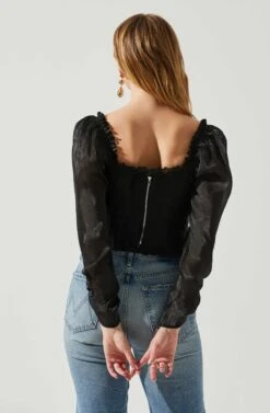 Junie Ruffle Square Neck Long Sleeve Top -Chic Ladies Wear Shop ACT17928 BLACK 6