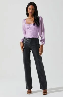 Junie Ruffle Square Neck Long Sleeve Top -Chic Ladies Wear Shop ACT17928 LAVENDER 2