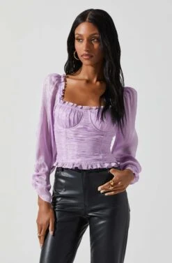 Junie Ruffle Square Neck Long Sleeve Top -Chic Ladies Wear Shop ACT17928 LAVENDER 3