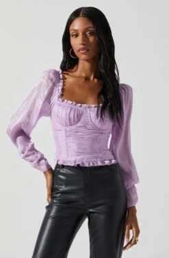 Junie Ruffle Square Neck Long Sleeve Top -Chic Ladies Wear Shop ACT17928 LAVENDER 4