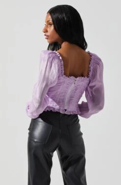 Junie Ruffle Square Neck Long Sleeve Top -Chic Ladies Wear Shop ACT17928 LAVENDER 6