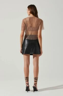 Mckay Rhinestone Mesh Short Sleeve Top -Chic Ladies Wear Shop ACT18042 TAUPE 6