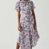 Flutter Sleeve Asymmetrical Floral Maxi Dress -Chic Ladies Wear Shop ADR100436 PINKBLUEFLORAL 1