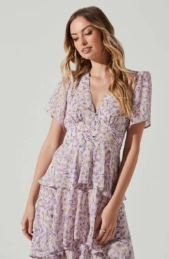 Tayla Floral Tiered Midi Dress -Chic Ladies Wear Shop ADR100686B PINKLAVENDERFLORAL 3