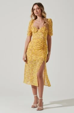 Floral Front Slit Milkmaid Midi Dress 22 Floral Front Slit Milkmaid Midi Dress -Chic Ladies Wear Shop ADR100913 YELLOWPURPLEFLORAL 1