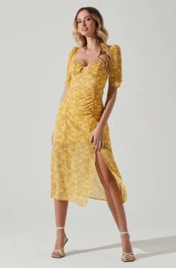 Floral Front Slit Milkmaid Midi Dress 20 Floral Front Slit Milkmaid Midi Dress -Chic Ladies Wear Shop ADR100913 YELLOWPURPLEFLORAL 2