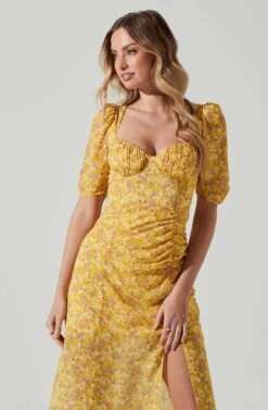 Floral Front Slit Milkmaid Midi Dress 21 Floral Front Slit Milkmaid Midi Dress -Chic Ladies Wear Shop ADR100913 YELLOWPURPLEFLORAL 3