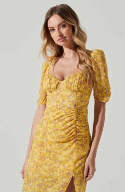 Floral Front Slit Milkmaid Midi Dress 23 Floral Front Slit Milkmaid Midi Dress -Chic Ladies Wear Shop ADR100913 YELLOWPURPLEFLORAL 4
