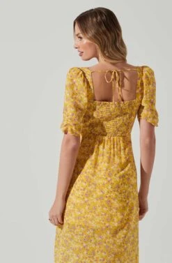 Floral Front Slit Milkmaid Midi Dress 24 Floral Front Slit Milkmaid Midi Dress -Chic Ladies Wear Shop ADR100913 YELLOWPURPLEFLORAL 5