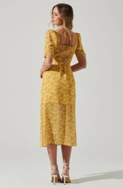 Floral Front Slit Milkmaid Midi Dress 25 Floral Front Slit Milkmaid Midi Dress -Chic Ladies Wear Shop ADR100913 YELLOWPURPLEFLORAL 6