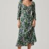 Floral Long Sleeve Twist Keyhole Front Midi Dress -Chic Ladies Wear Shop ADR100972 GREENPURPLEFLORAL 3