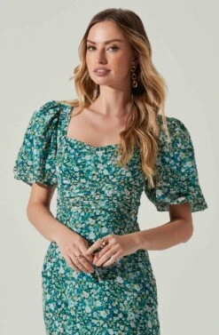 Floral Short Sleeve Asymmetrical Hem Midi Dress -Chic Ladies Wear Shop ADR101039 GREENMULTI 3