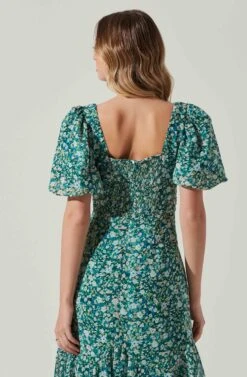 Floral Short Sleeve Asymmetrical Hem Midi Dress -Chic Ladies Wear Shop ADR101039 GREENMULTI 5