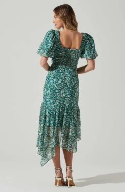 Floral Short Sleeve Asymmetrical Hem Midi Dress -Chic Ladies Wear Shop ADR101039 GREENMULTI 6