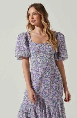 Floral Short Sleeve Asymmetrical Hem Midi Dress -Chic Ladies Wear Shop ADR101039 PURPLEMULTIFLORAL 3