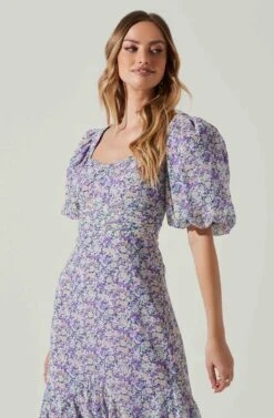 Floral Short Sleeve Asymmetrical Hem Midi Dress -Chic Ladies Wear Shop ADR101039 PURPLEMULTIFLORAL 4