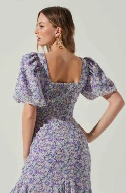 Floral Short Sleeve Asymmetrical Hem Midi Dress -Chic Ladies Wear Shop ADR101039 PURPLEMULTIFLORAL 5