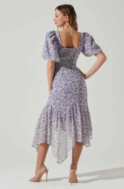 Floral Short Sleeve Asymmetrical Hem Midi Dress -Chic Ladies Wear Shop ADR101039 PURPLEMULTIFLORAL 6