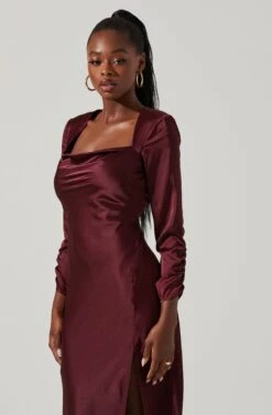 Gracie Long Sleeve Cutout Satin Midi Dress -Chic Ladies Wear Shop ADR101065 DEEPWINE 2