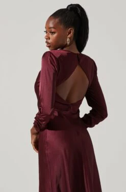 Gracie Long Sleeve Cutout Satin Midi Dress -Chic Ladies Wear Shop ADR101065 DEEPWINE 3