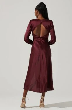 Gracie Long Sleeve Cutout Satin Midi Dress -Chic Ladies Wear Shop ADR101065 DEEPWINE 4