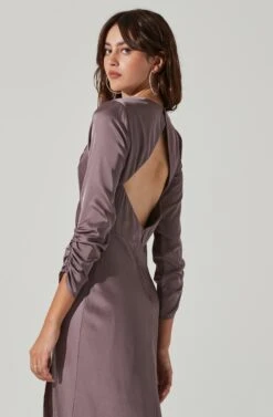 Gracie Long Sleeve Cutout Satin Midi Dress -Chic Ladies Wear Shop ADR101065 DUSTYMAUVE 0100