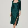 Gracie Long Sleeve Cutout Satin Midi Dress -Chic Ladies Wear Shop ADR101065 HUNTERGREEN 1
