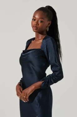 Gracie Long Sleeve Cutout Satin Midi Dress -Chic Ladies Wear Shop ADR101065 MIDNIGHT 2