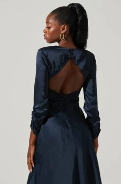 Gracie Long Sleeve Cutout Satin Midi Dress -Chic Ladies Wear Shop ADR101065 MIDNIGHT 3