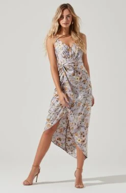 Giselle Floral Twist Front Midi Dress -Chic Ladies Wear Shop ADR101136 LAVENDERGOLDFLORAL 0232