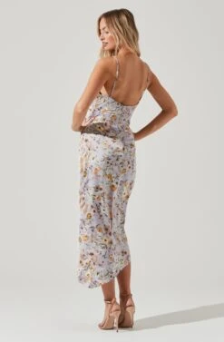Giselle Floral Twist Front Midi Dress -Chic Ladies Wear Shop ADR101136 LAVENDERGOLDFLORAL 0245