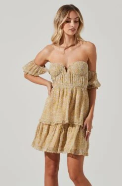 Off Shoulder Two Tier Floral Mini Dress -Chic Ladies Wear Shop ADR101294 YELLOWMULTIFLORAL 01441