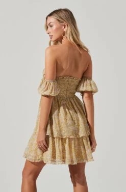 Off Shoulder Two Tier Floral Mini Dress -Chic Ladies Wear Shop ADR101294 YELLOWMULTIFLORAL 01501