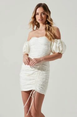 Off Shoulder Ruched Mini Dress -Chic Ladies Wear Shop ADR101351J WHITE 3